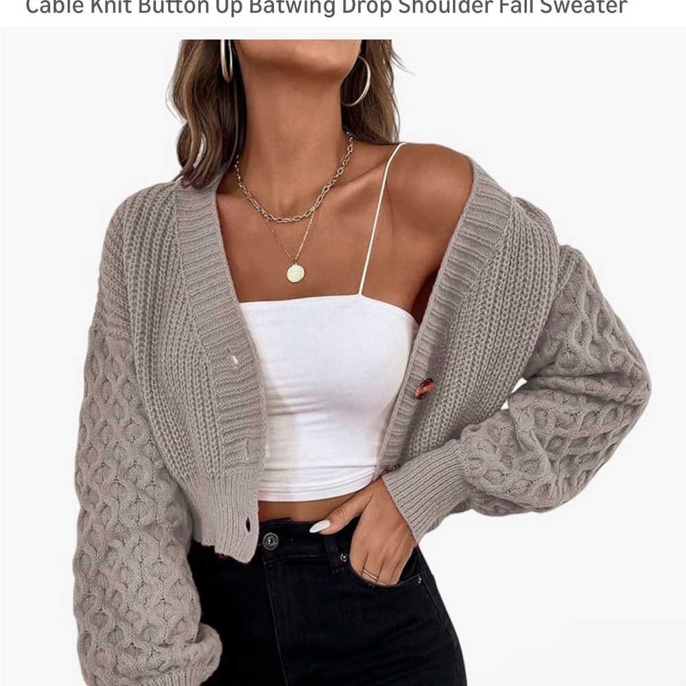 Cable Knit Button Up Batwing Drop Shoulder Sweater Size XL